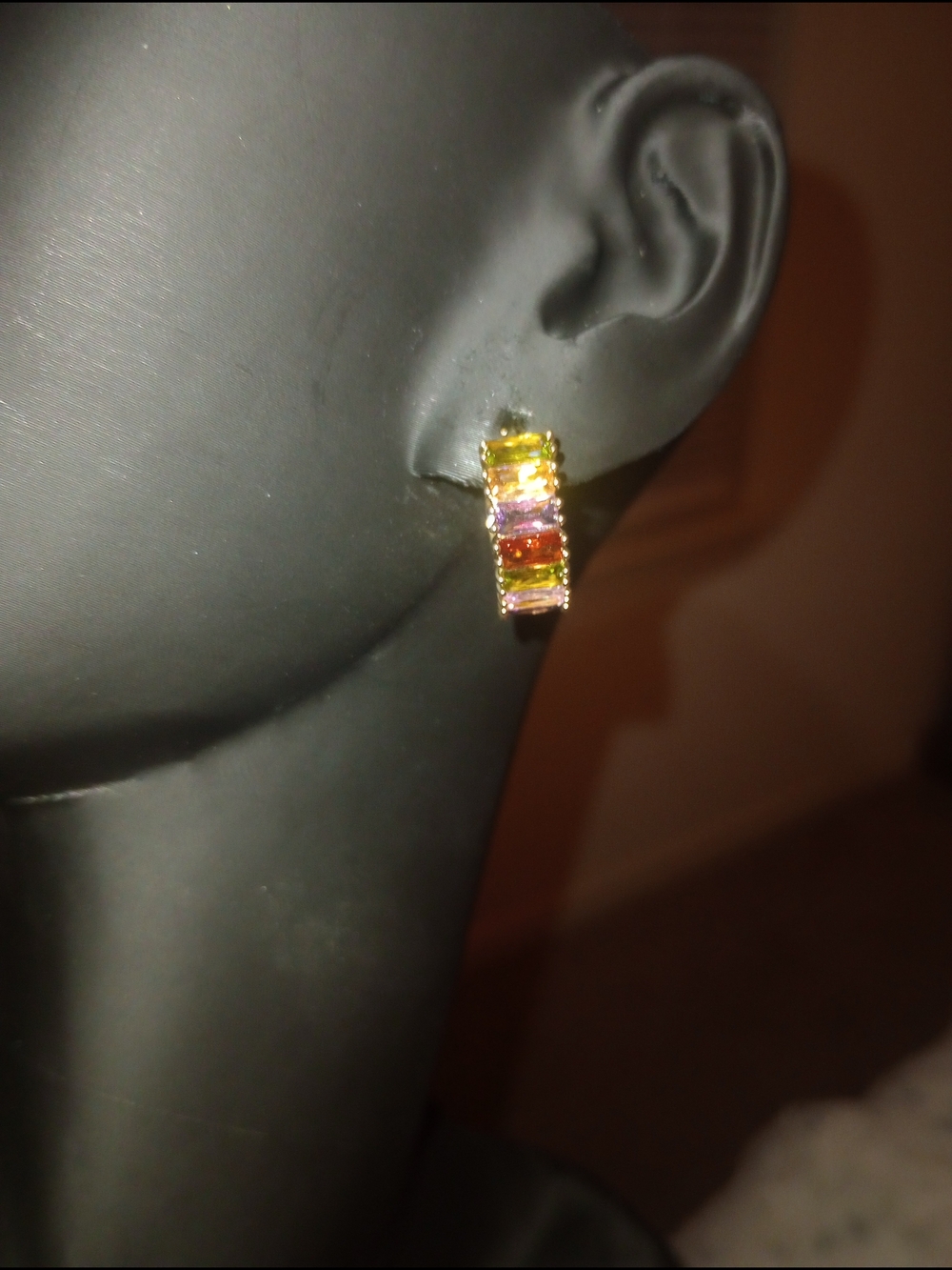 Gold-Tone Multi-Colored Crystal Hoop Earrings